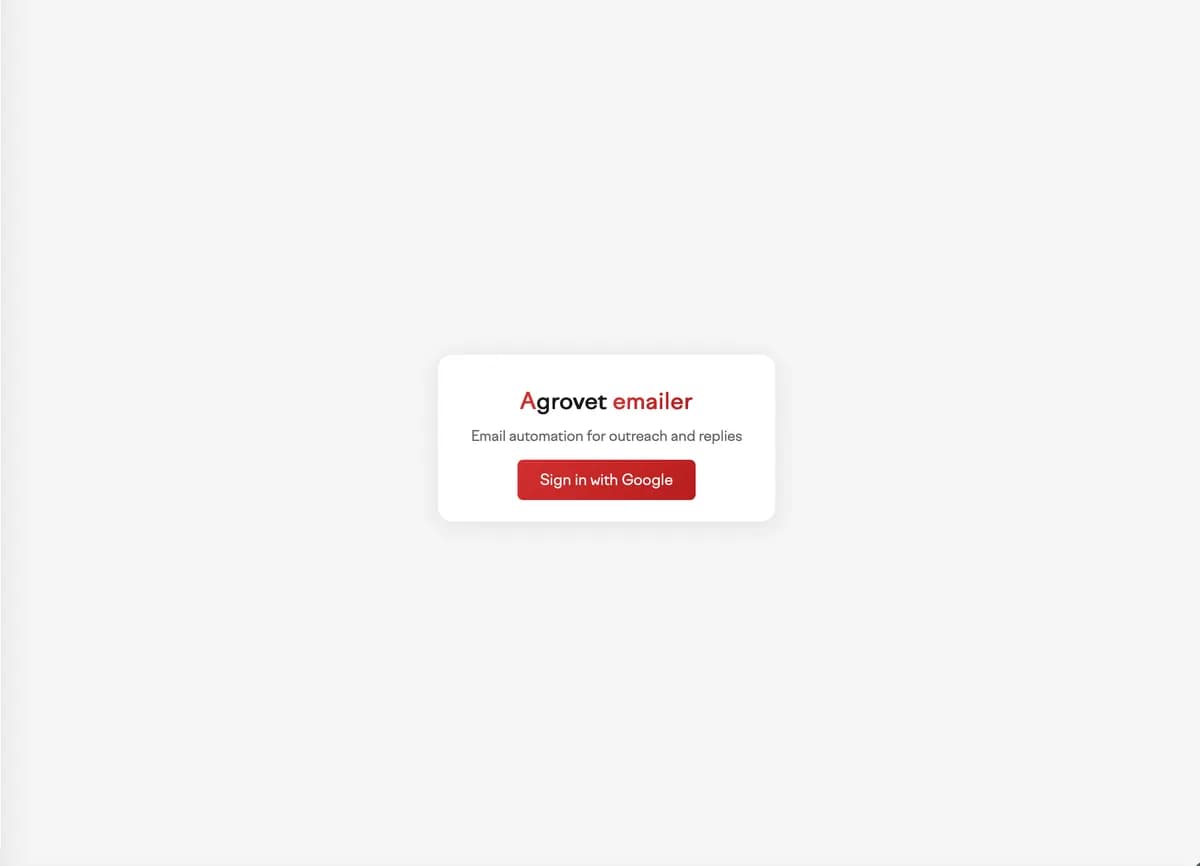 Google OAuth login screen with Sign in with Google button for connecting a Gmail account.