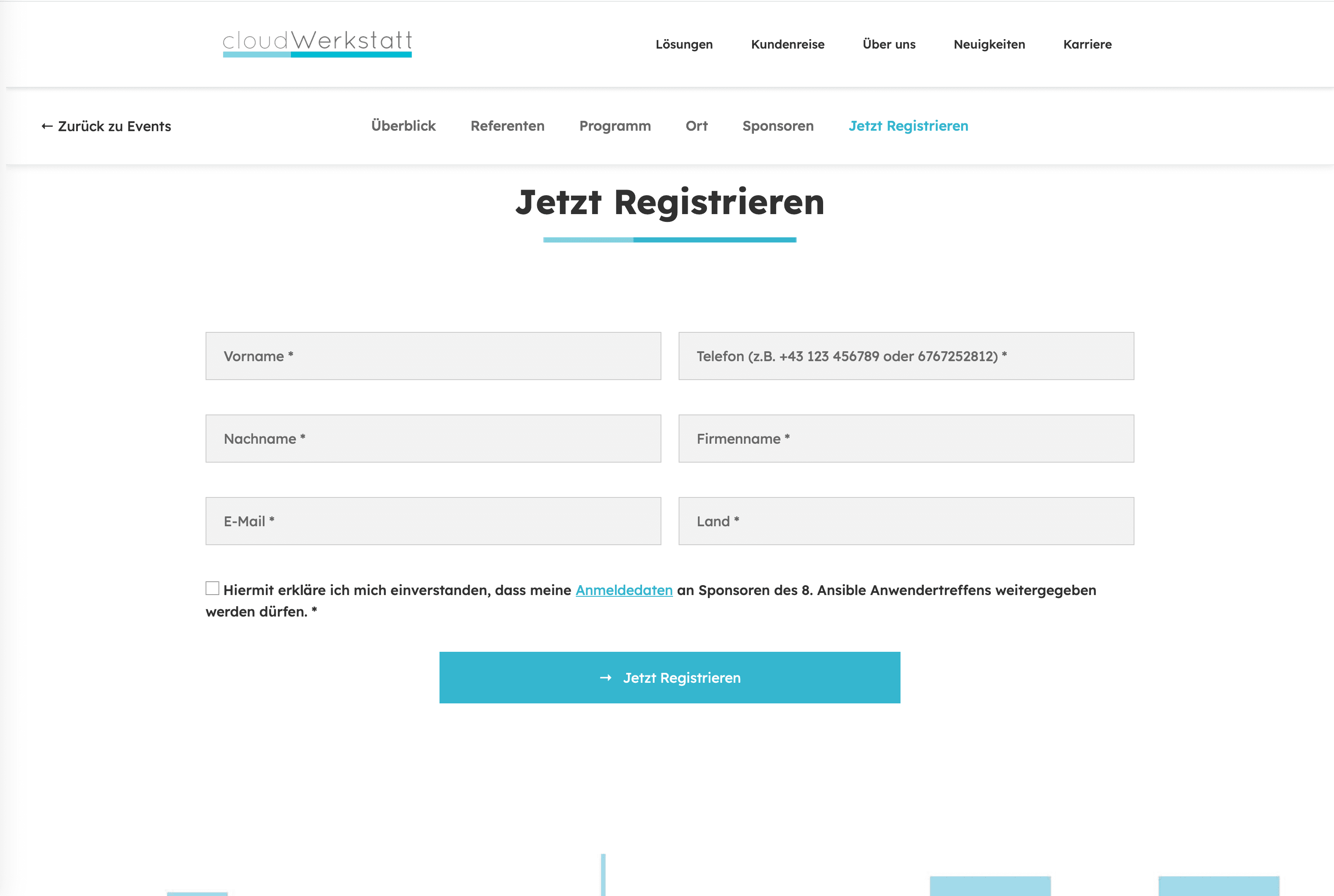 Форма онлайн-регистрации на мероприятие с полями для имени, контактов, компании и согласия на обработку данных