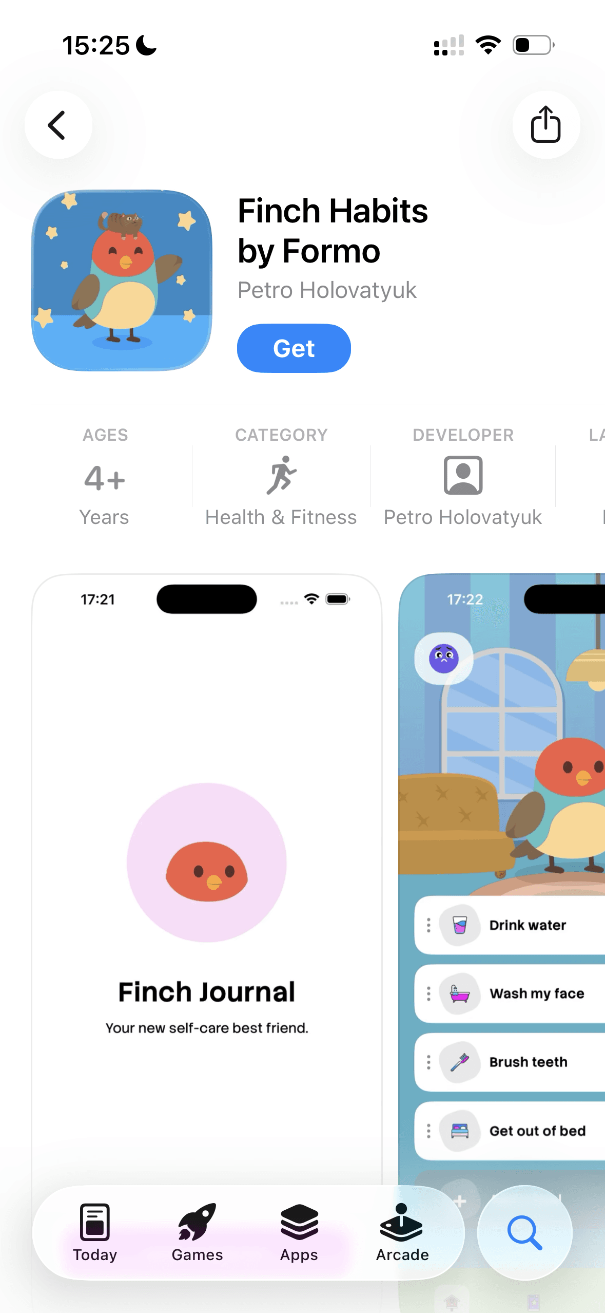 Страница приложения Finch Habits by Formo в App Store