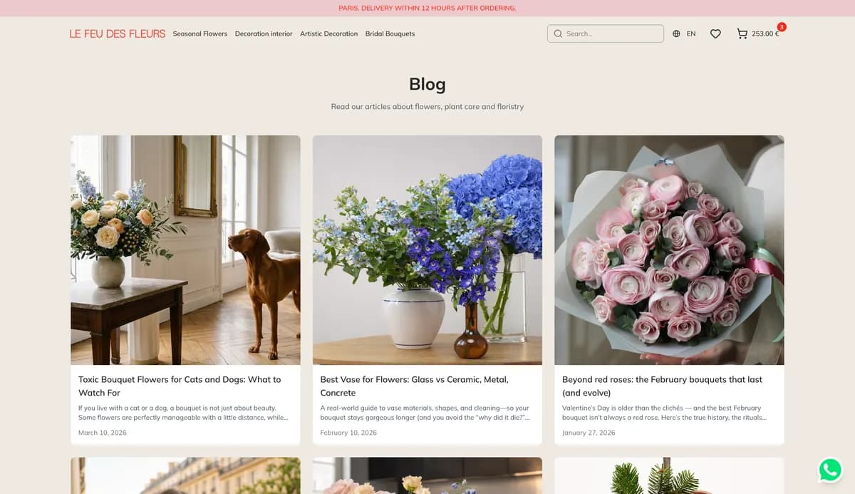 Blog articles listing page with cards