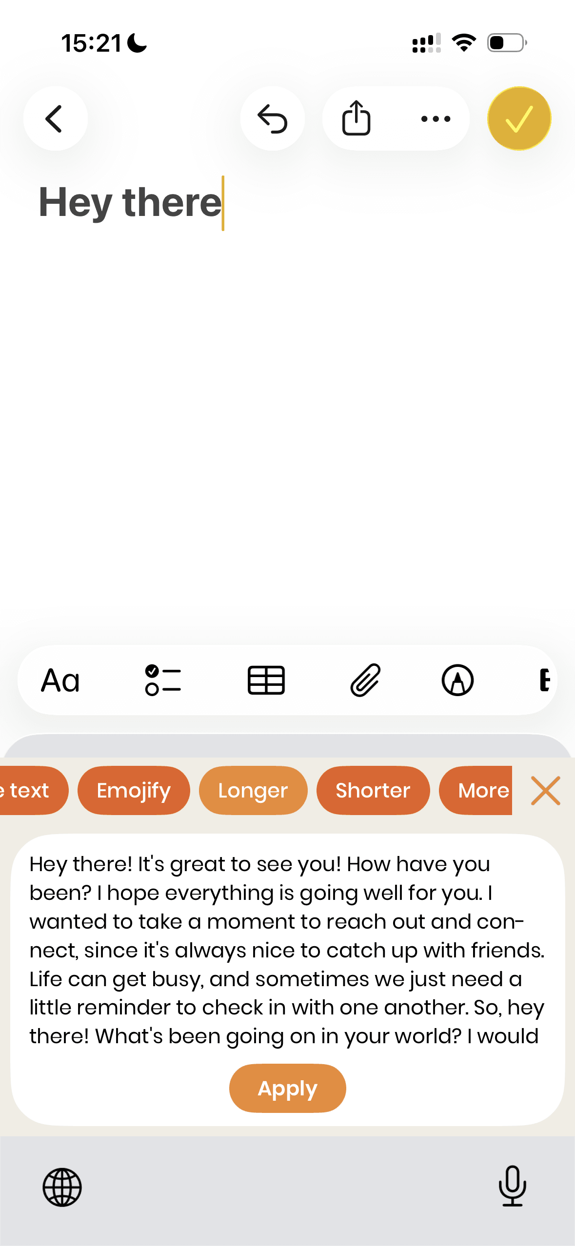 Результат AI-функции Continue Text с развернутым ответом