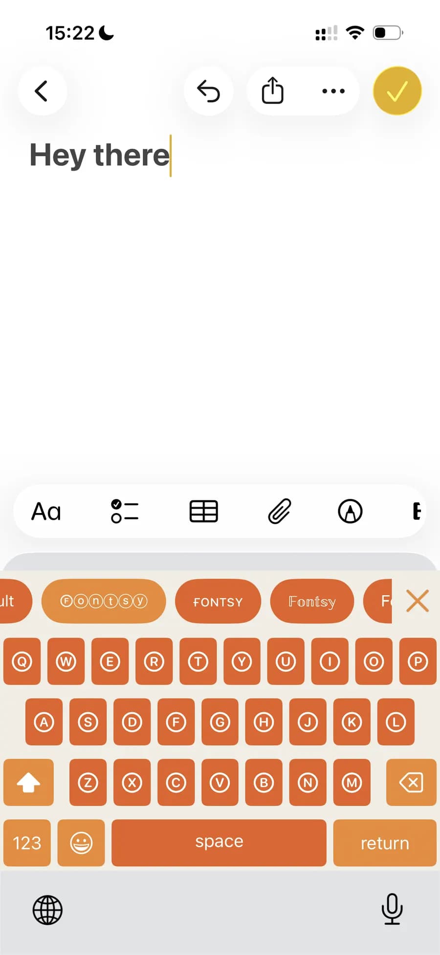Keyboard with styled fonts on keys