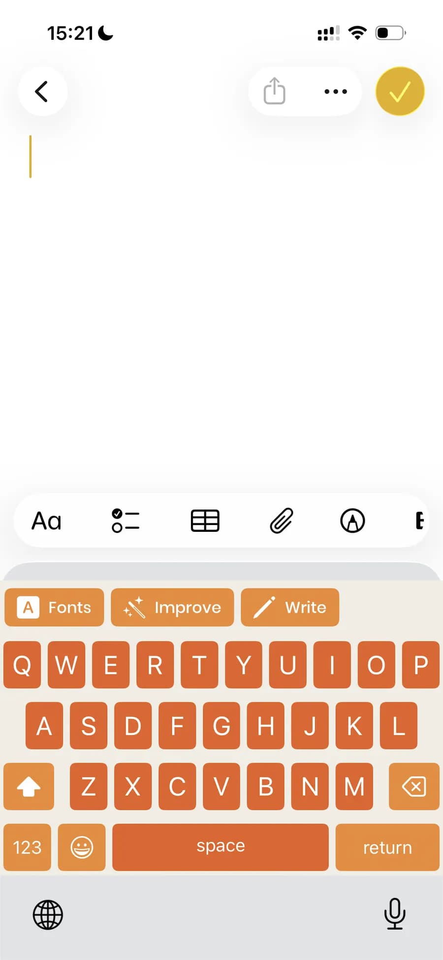 Custom orange theme with AI functions toolbar