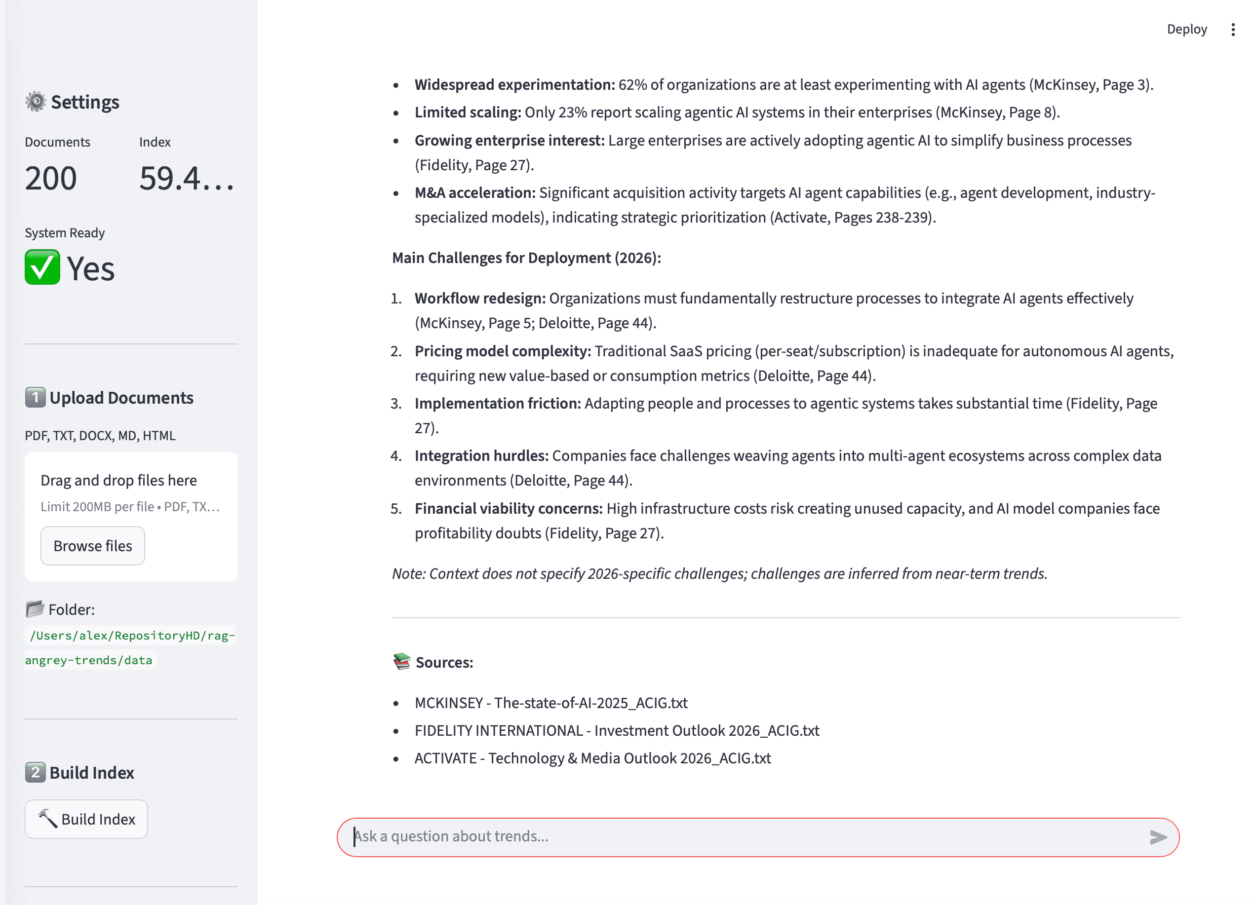 Продолжение ответа с перечнем вызовов при внедрении AI-агентов и списком первоисточников (McKinsey, Fidelity, Activate).