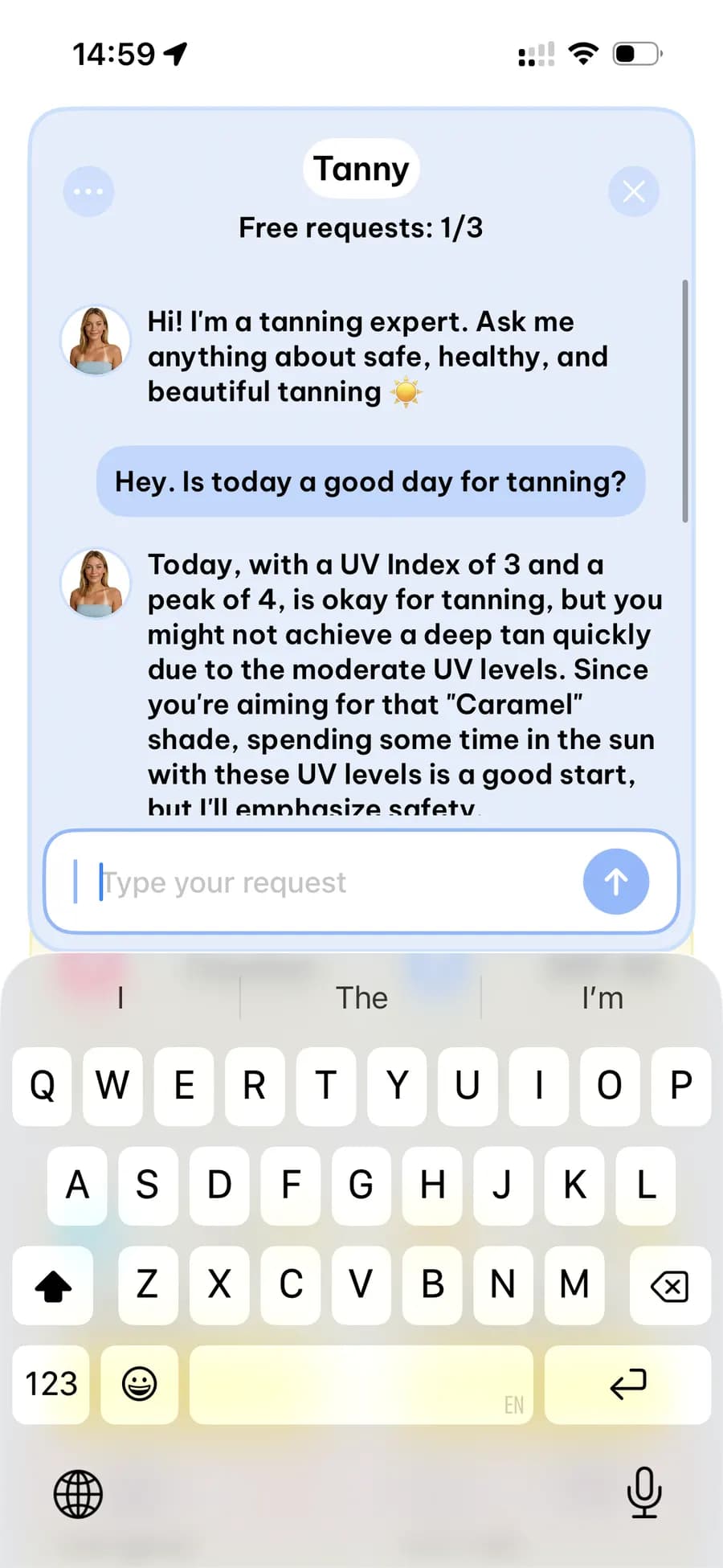 AI chat with Tanny expert: personalized tanning recommendations based on current UV index