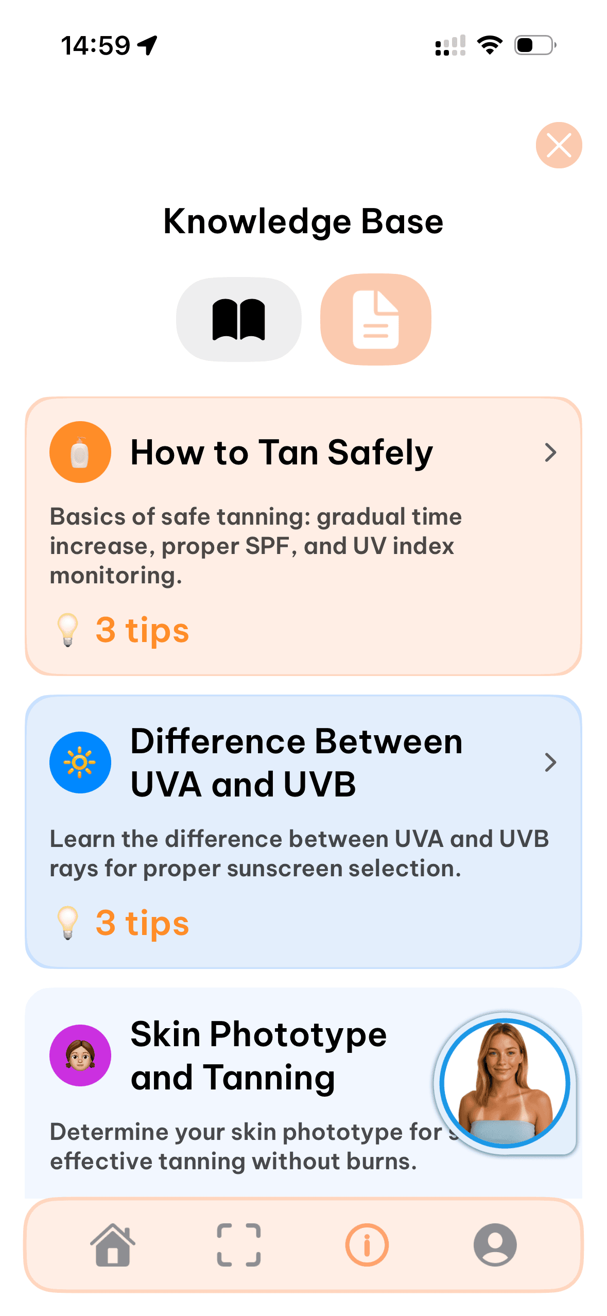 База знаний (статьи): безопасный загар, различие UVA и UVB лучей, фототип кожи и загар